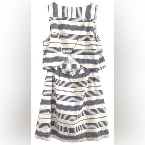 Madewell Sleeveless Linen Blend Back Overlay Mini Dress in Navy Chambray Stripe - Picture 9 of 10